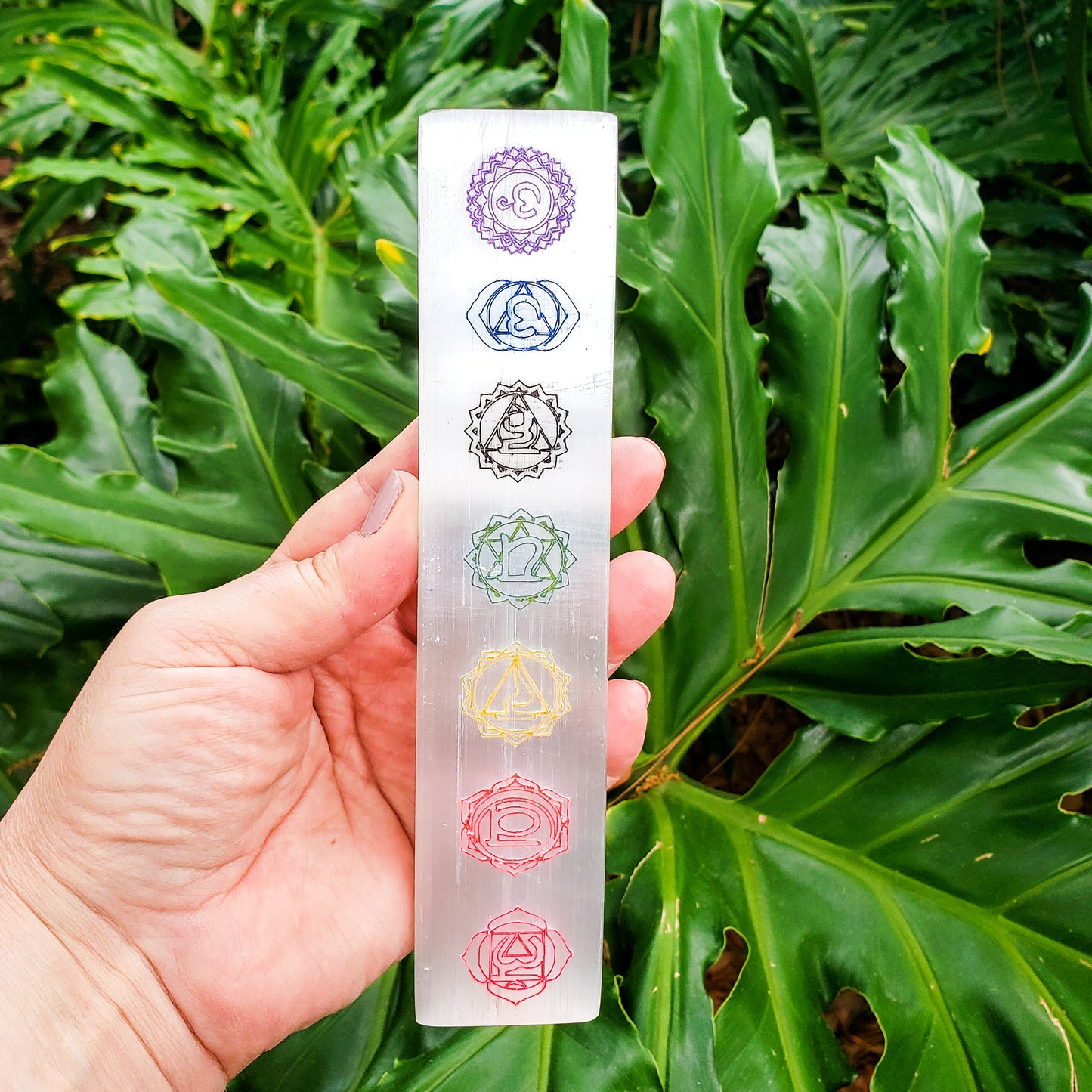 7 Chakras Color Laser Engraved Selenite Bar - FunkyPeacockStore (Store description)