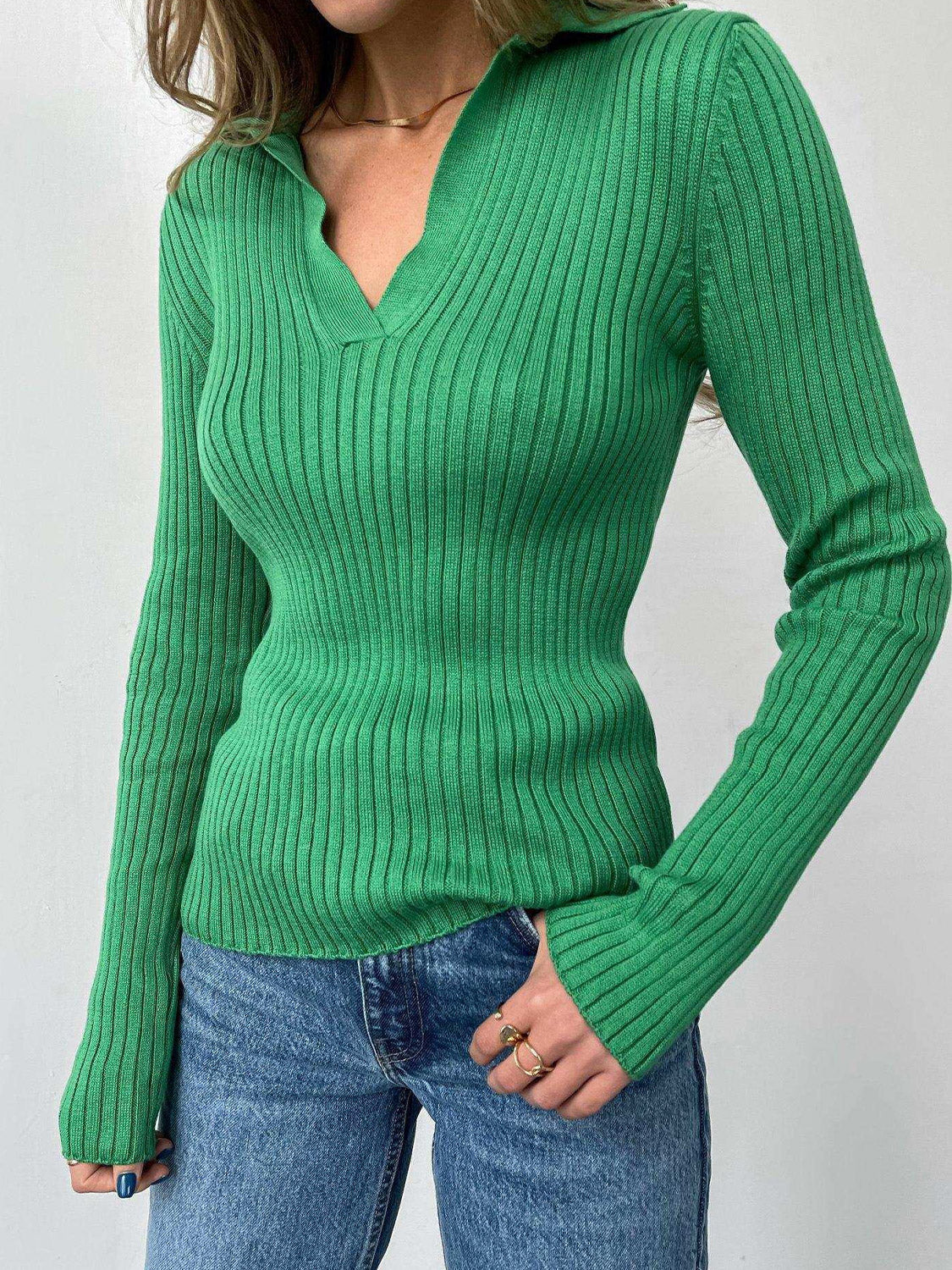 Johnny Collar Rib-Knit Top - FunkyPeacockStore (Store description)