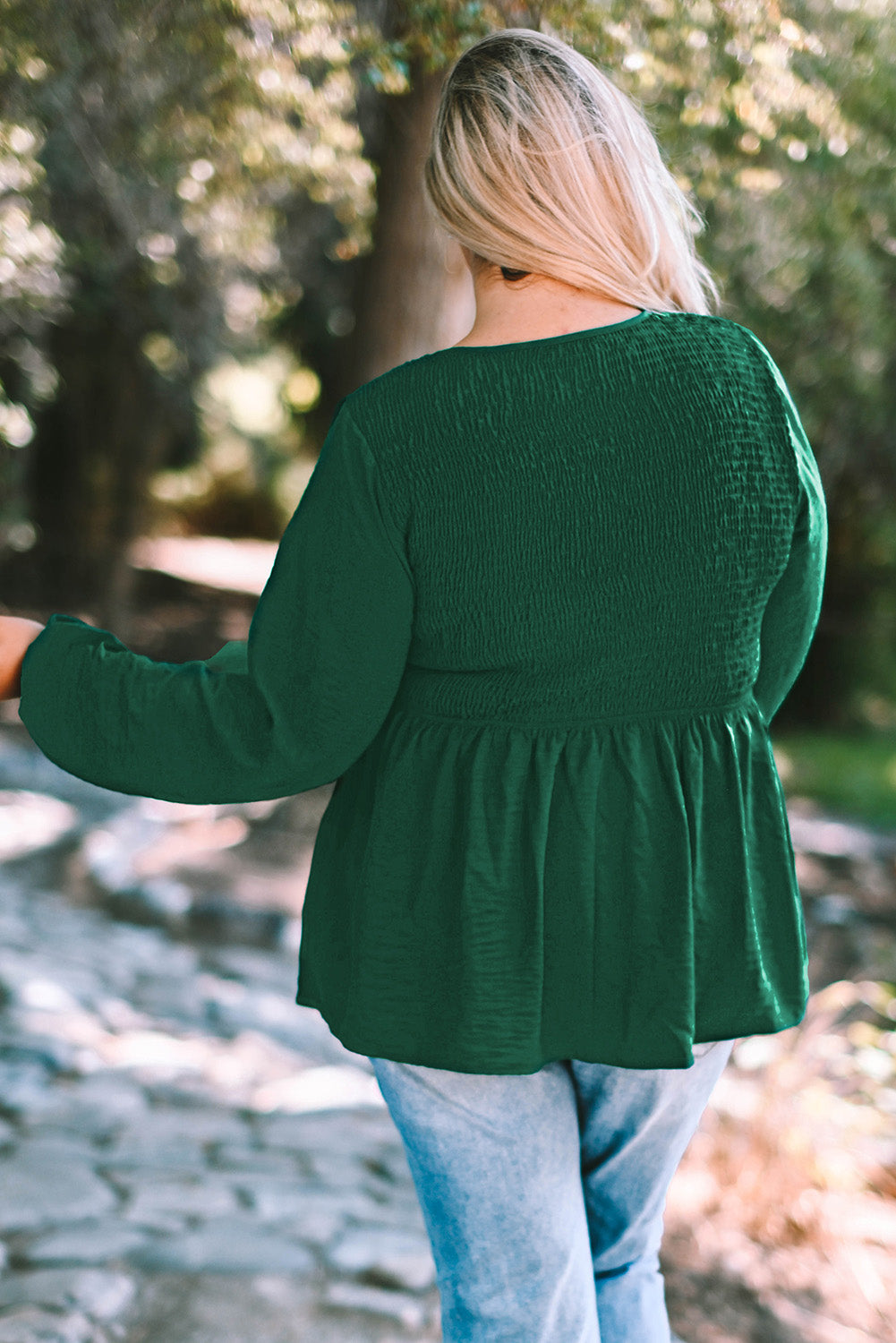 Smocked Balloon Sleeve Babydoll Top - FunkyPeacockStore (Store description)