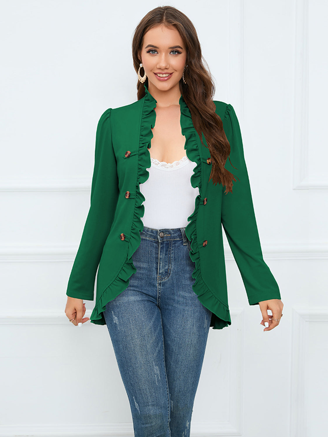 Ruffled Long Sleeve Blazer - FunkyPeacockStore (Store description)