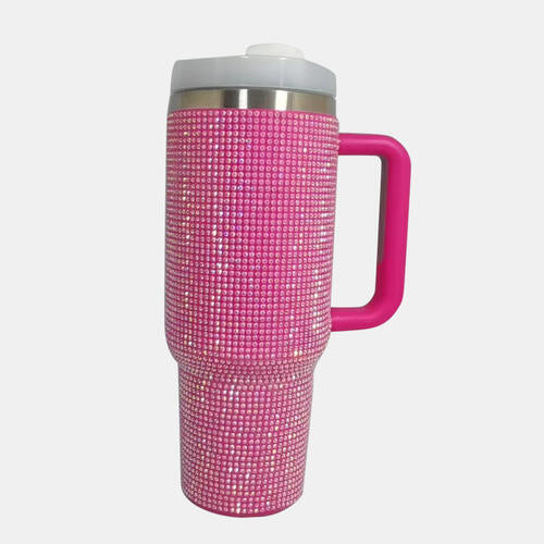 Rhinestone Stainless Steel Tumbler with Straw - FunkyPeacockStore (Store description)