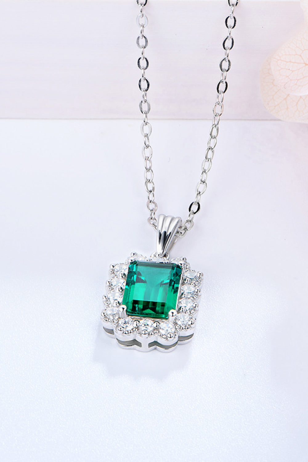 1.5 Carat Lab-Grown Emerald Pendant 925 Sterling Silver Necklace - FunkyPeacockStore (Store description)