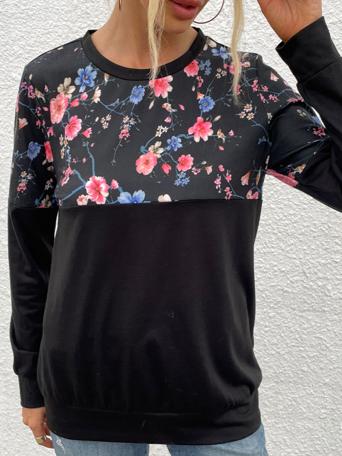 Floral Print Round Neck Dropped Shoulder Tee - FunkyPeacockStore (Store description)