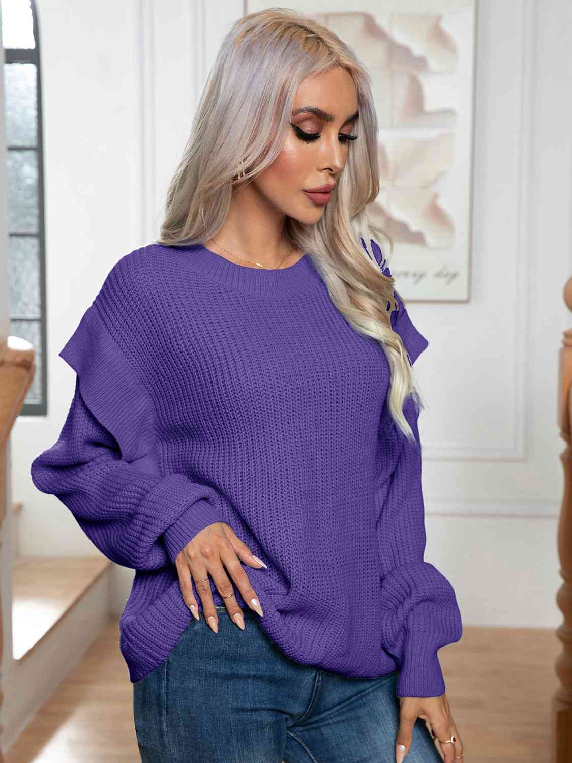 Dropped Shoulder Long Sleeve Sweater - FunkyPeacockStore (Store description)