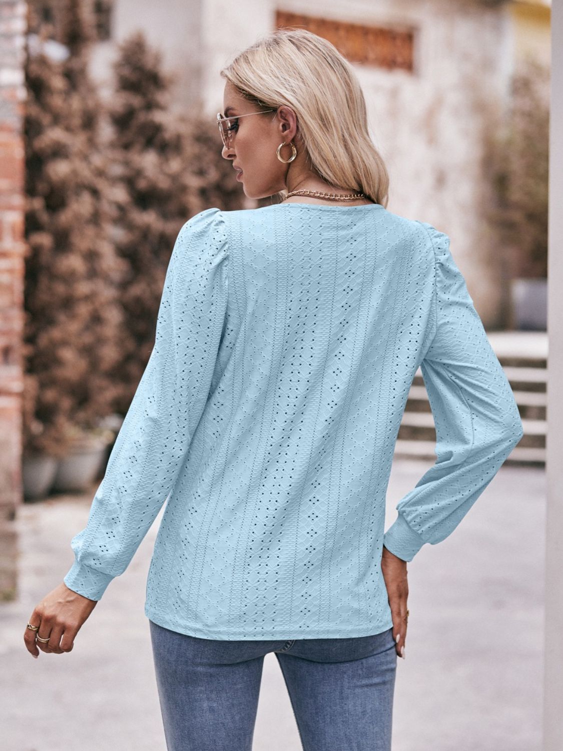 Eyelet Square Neck Puff Sleeve Blouse - FunkyPeacockStore (Store description)