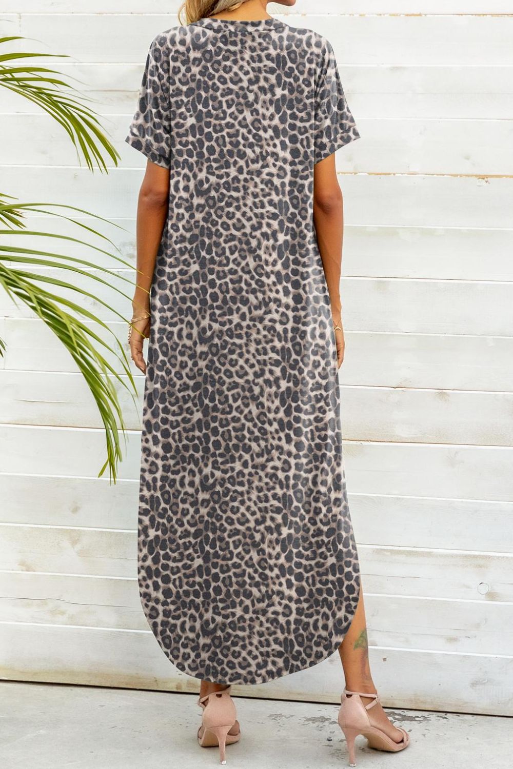 Printed V-Neck Curved Hem Dress - FunkyPeacockStore (Store description)