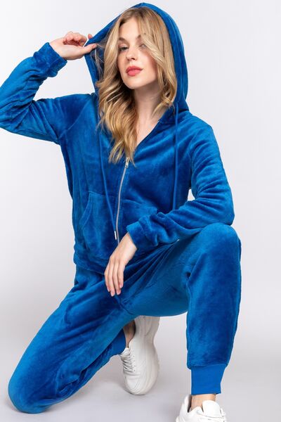 Faux Fur Zip Up Long Sleeve Hoodie and Joggers Set - FunkyPeacockStore (Store description)