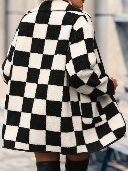 Double Take Plus Size Checkered Button Front Coat with Pockets - FunkyPeacockStore (Store description)