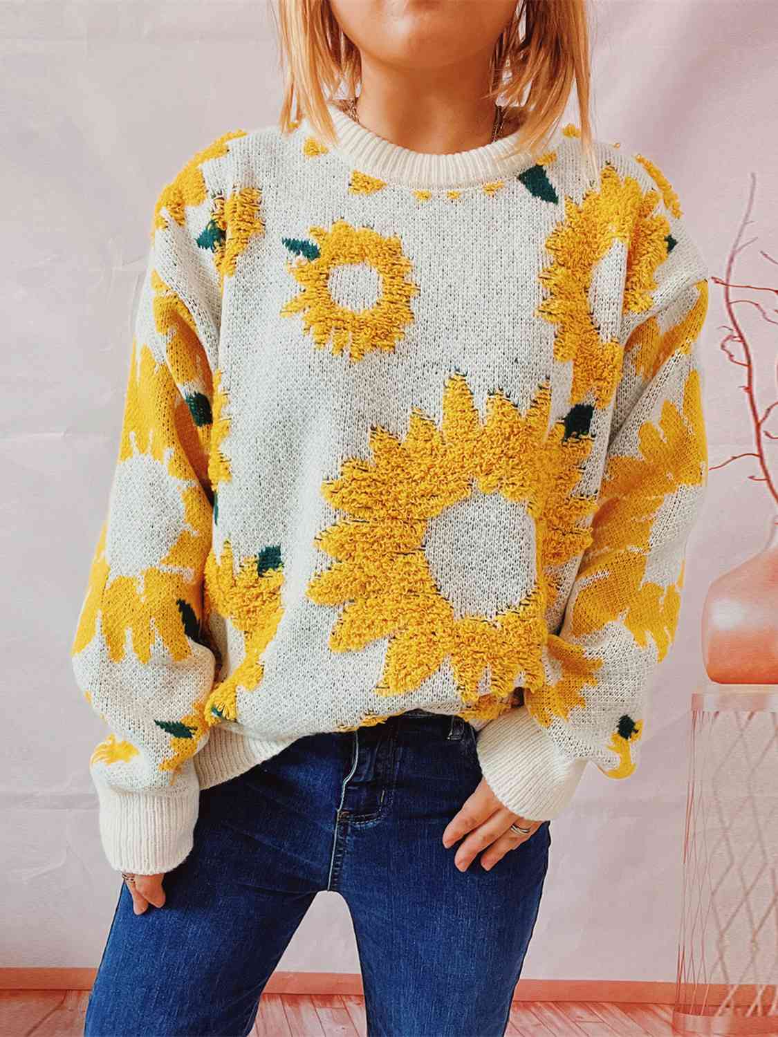 Sunflower Dropped Shoulder Long Sleeve Sweater - FunkyPeacockStore (Store description)