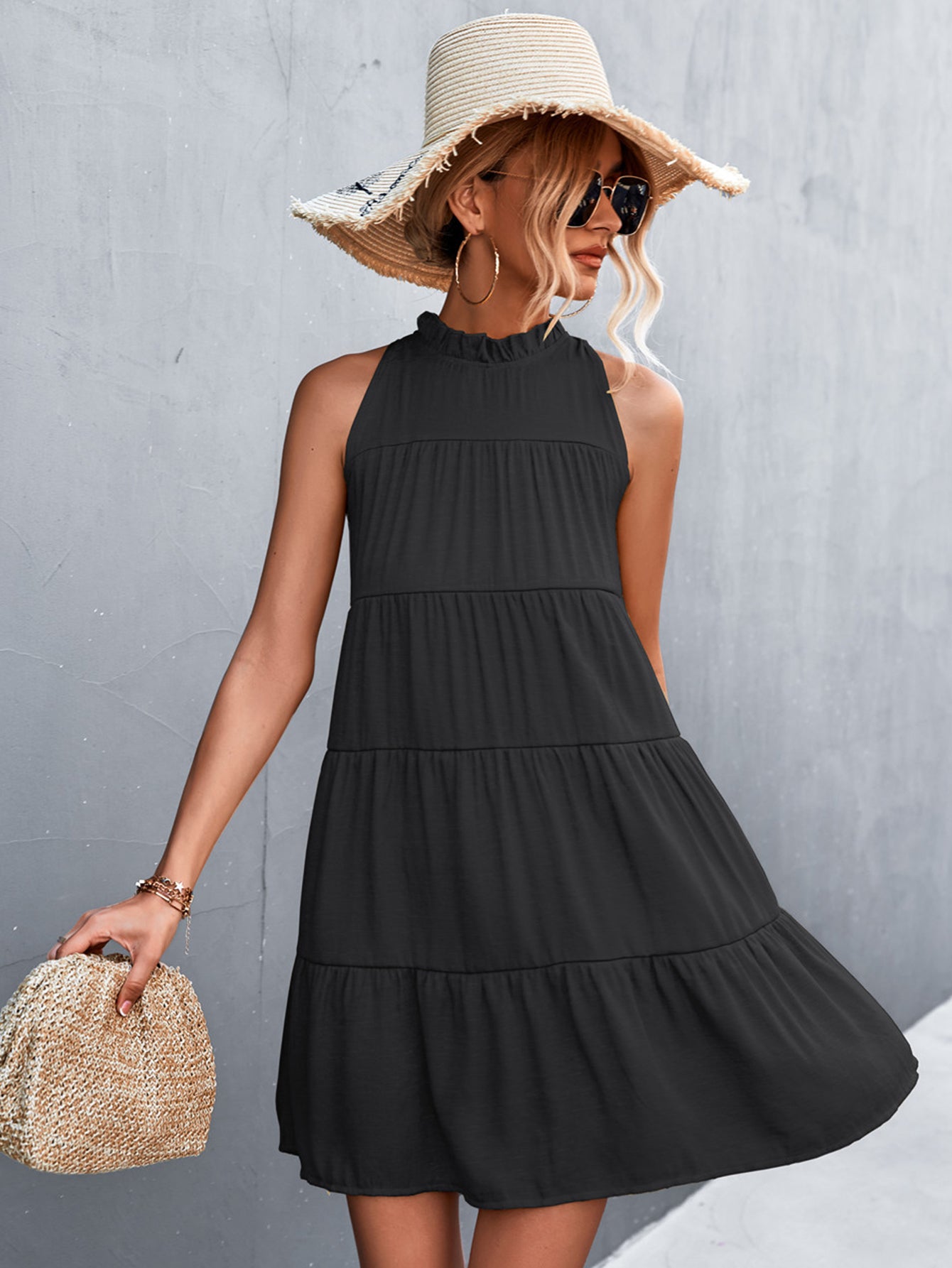 Tie Back Mock Neck Tiered Dress - FunkyPeacockStore (Store description)