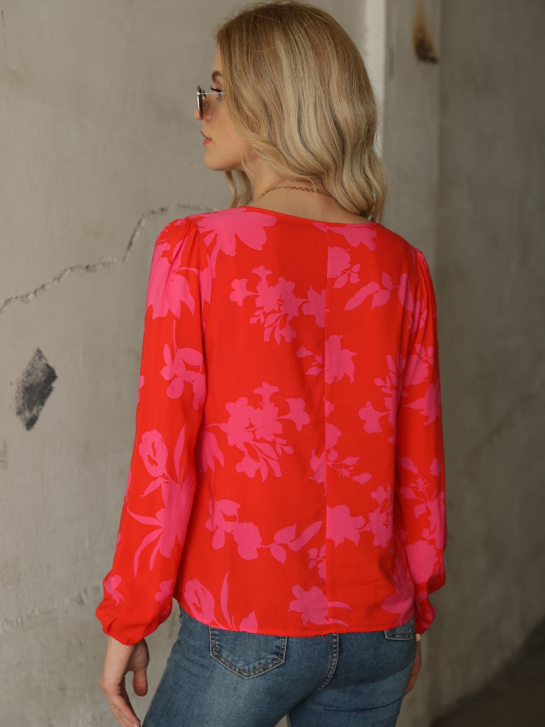 Printed Tie Neck Long Sleeve Blouse - FunkyPeacockStore (Store description)