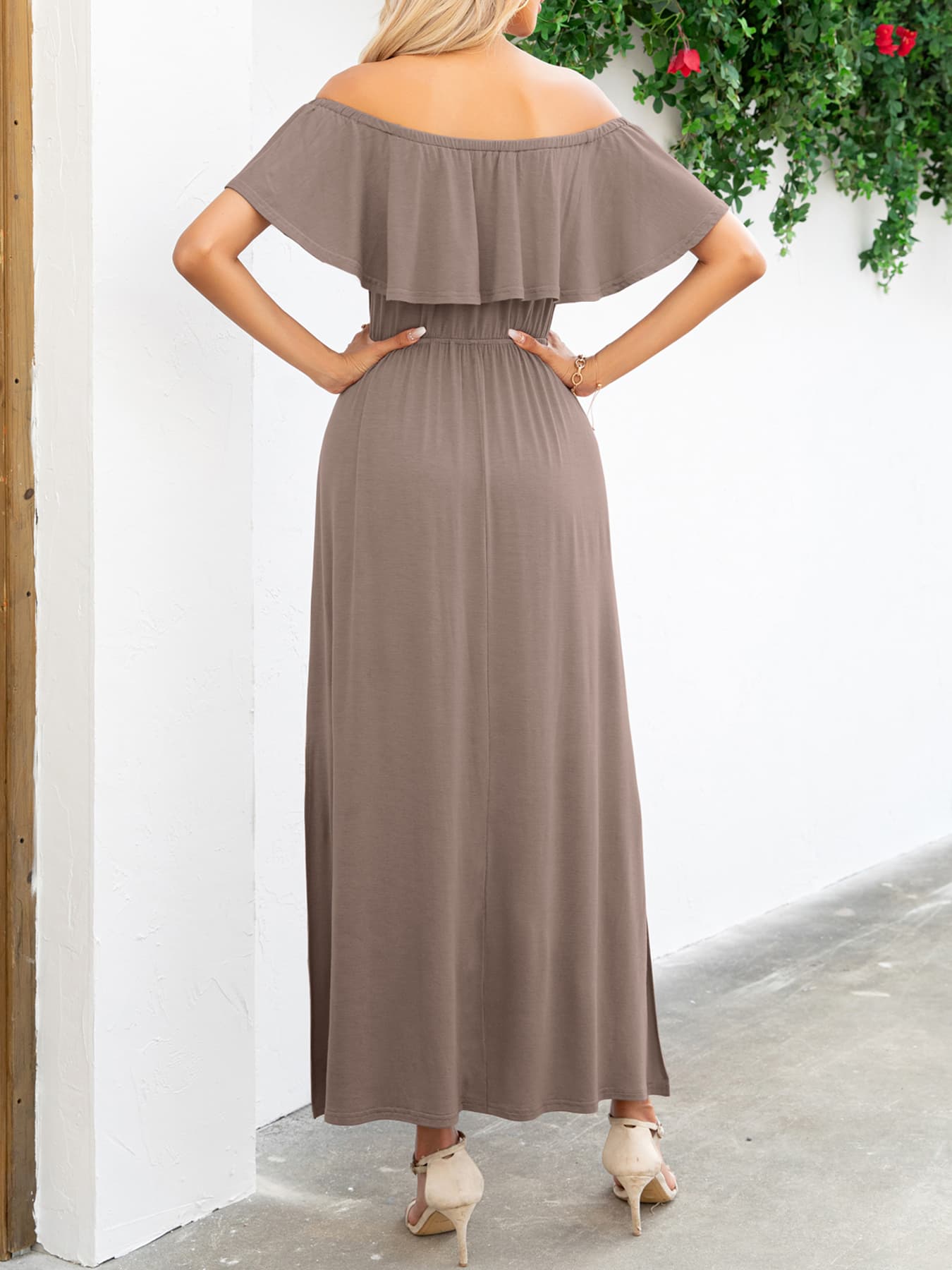 Off-Shoulder Slit Maxi Dress - FunkyPeacockStore (Store description)