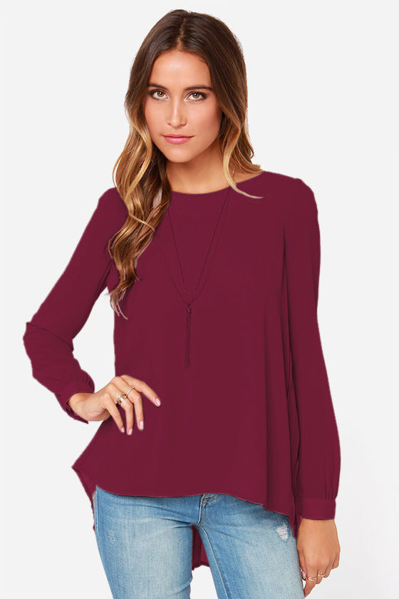 Full Size Round Neck Back Pleated Blouse - FunkyPeacockStore (Store description)