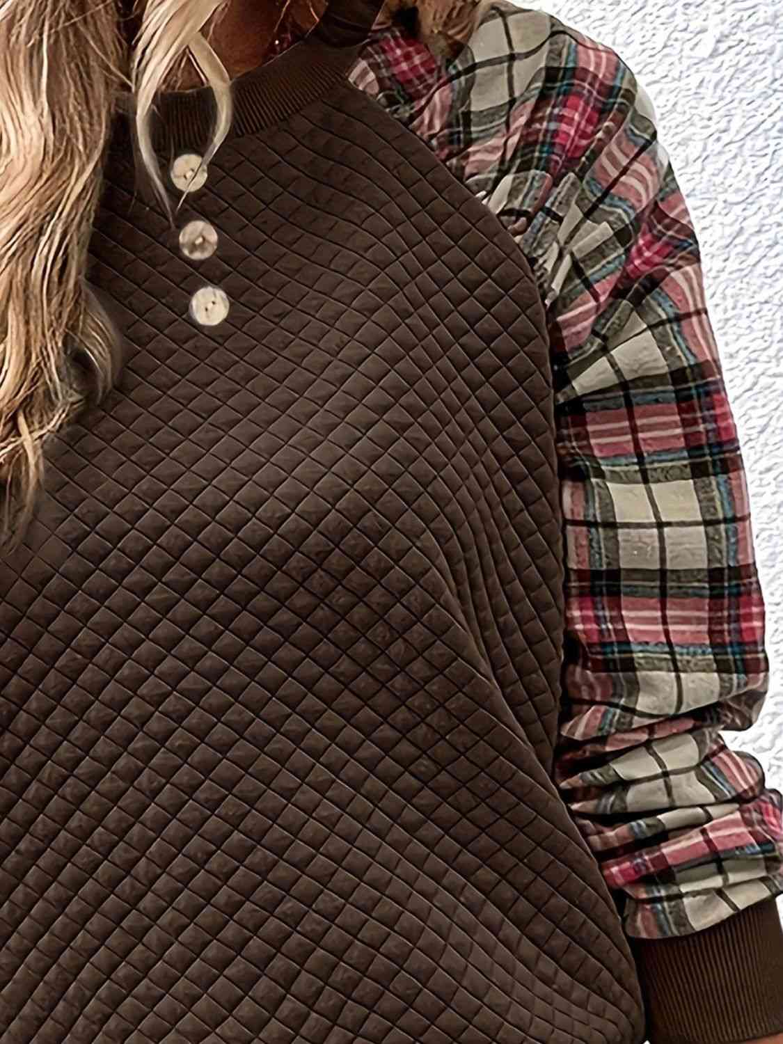 Plaid Round Neck Sweatshirt - FunkyPeacockStore (Store description)