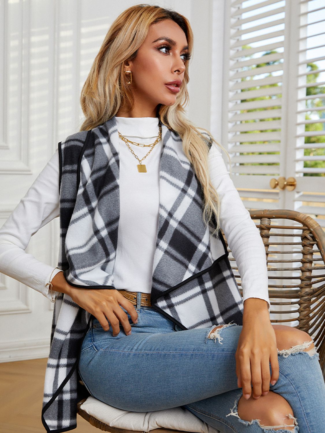 Plaid Open Front Vest - FunkyPeacockStore (Store description)