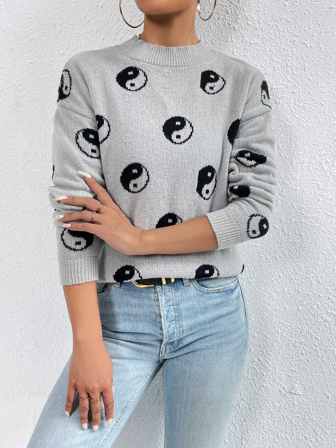 Patterned Drop Shoulder Sweater - FunkyPeacockStore (Store description)