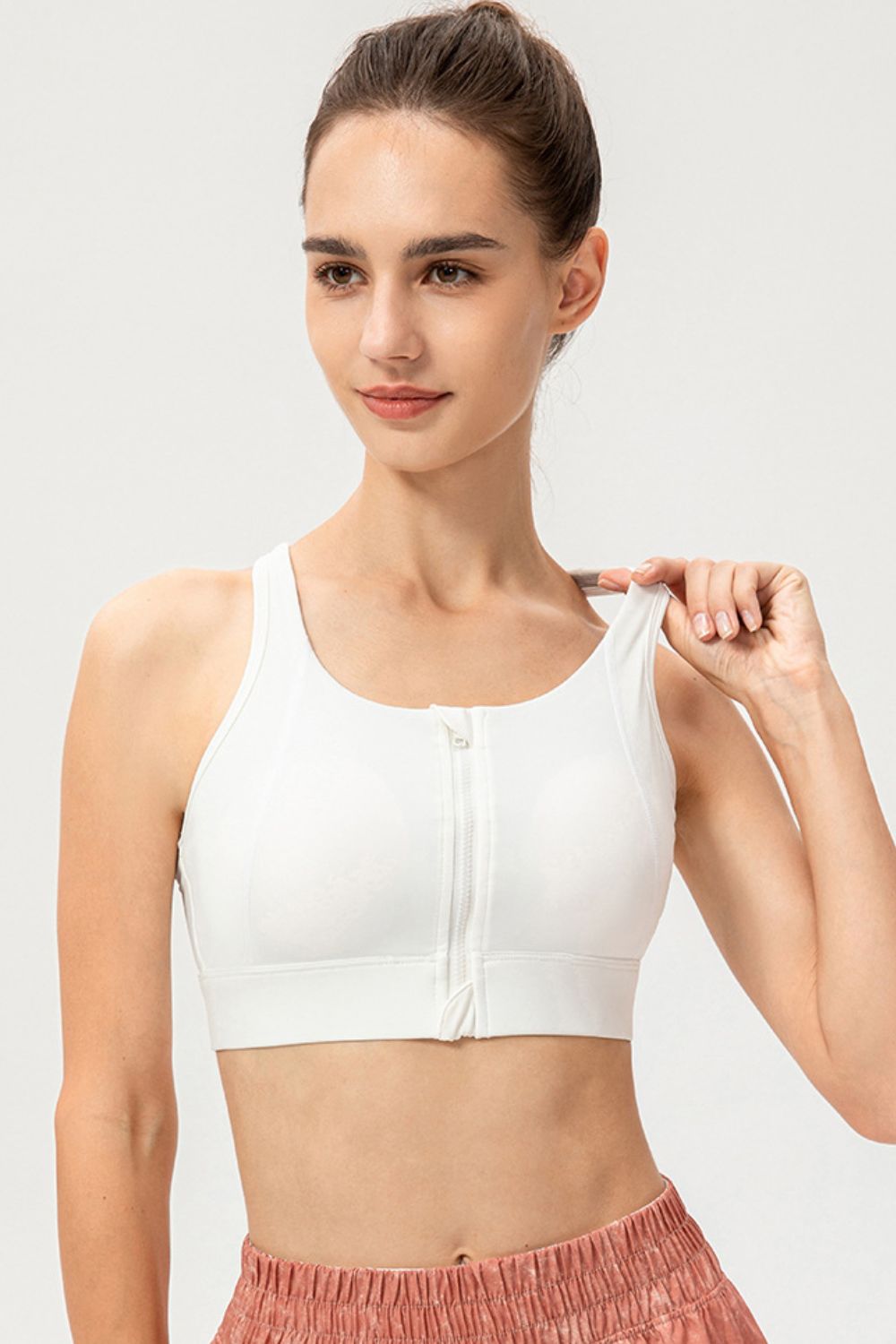 Zip-Up Round Neck Sports Bra - FunkyPeacockStore (Store description)