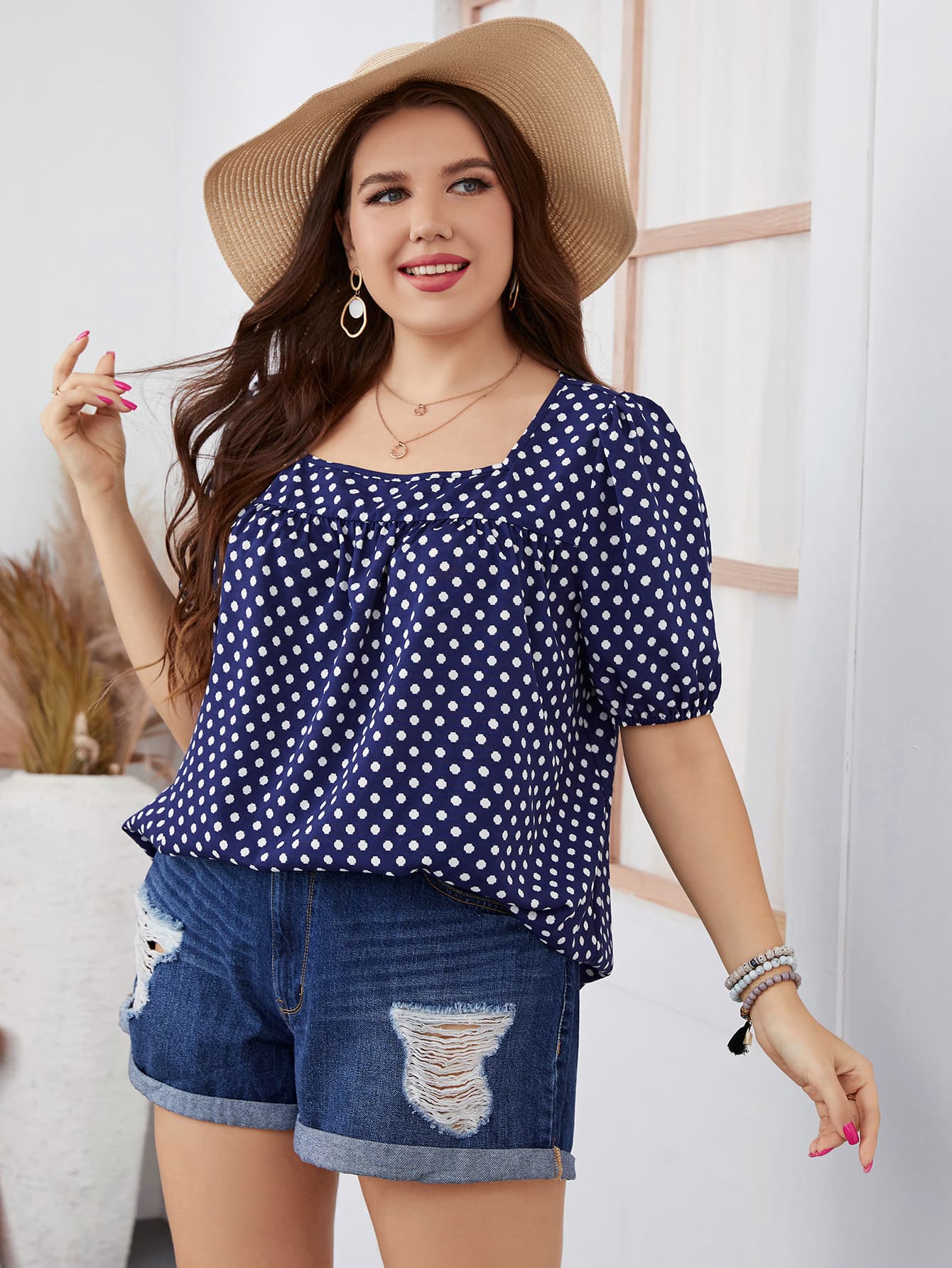 Polka Dot Square Neck Blouse - FunkyPeacockStore (Store description)