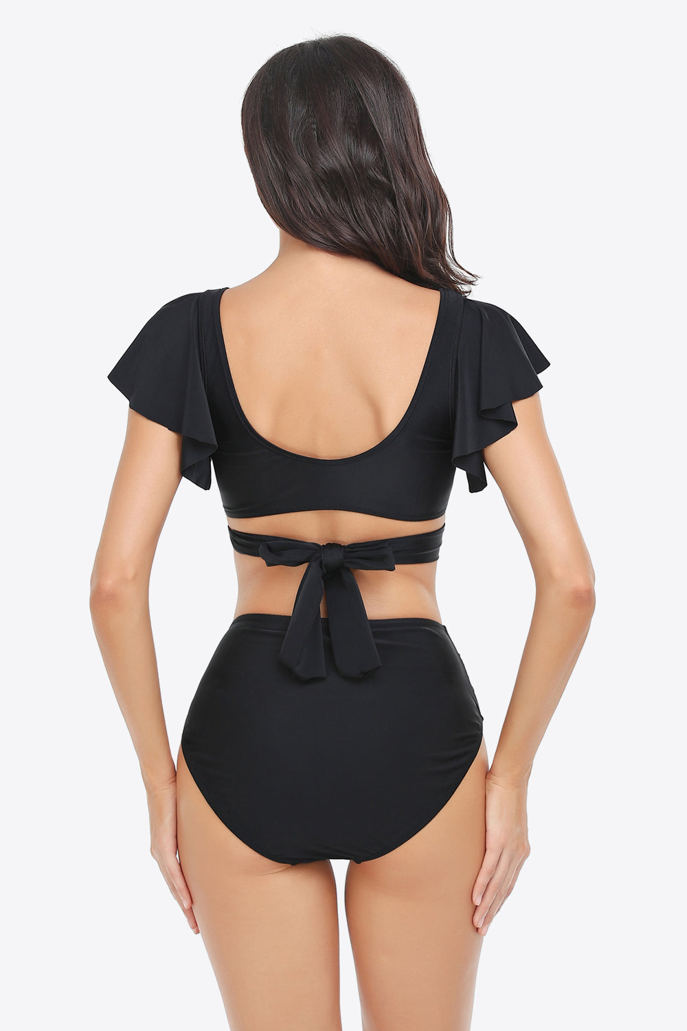 Two-Tone Flutter Sleeve Tied Two-Piece Swimsuit - FunkyPeacockStore (Store description)