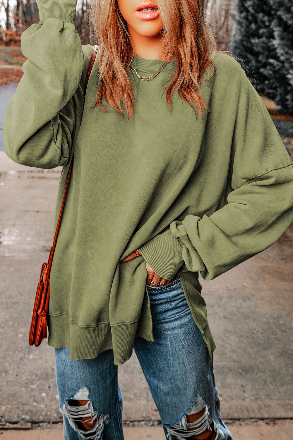 Dropped Shoulder Round Neck Long Sleeve Blouse - FunkyPeacockStore (Store description)