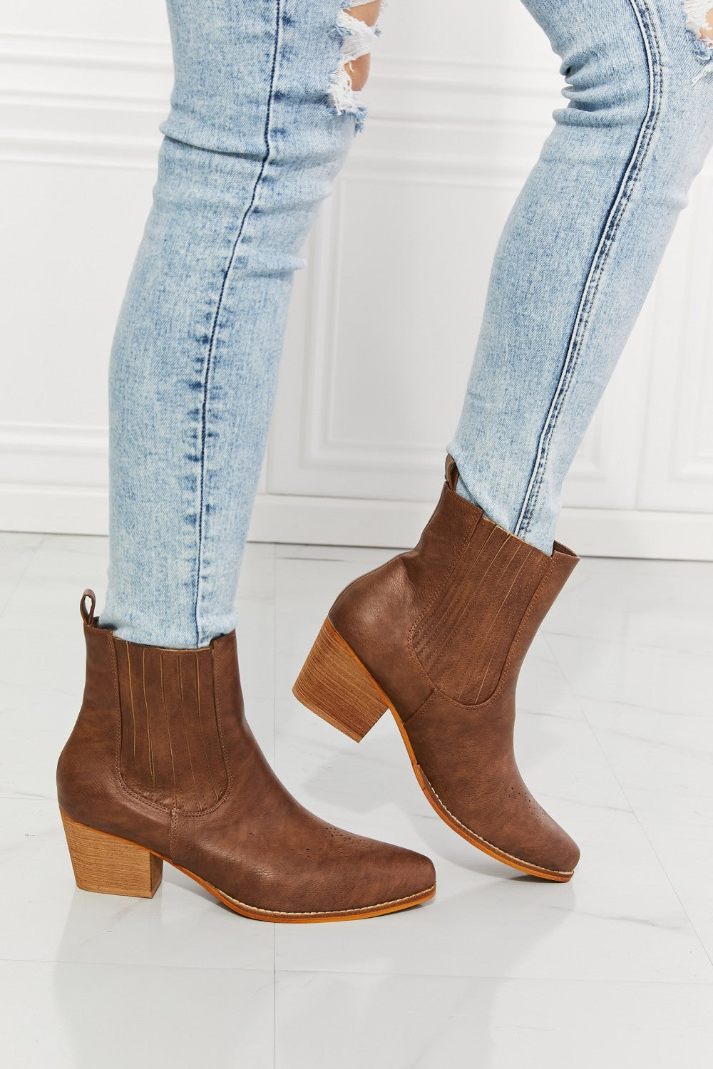 MMShoes Love the Journey Stacked Heel Chelsea Boot in Chestnut - FunkyPeacockStore (Store description)