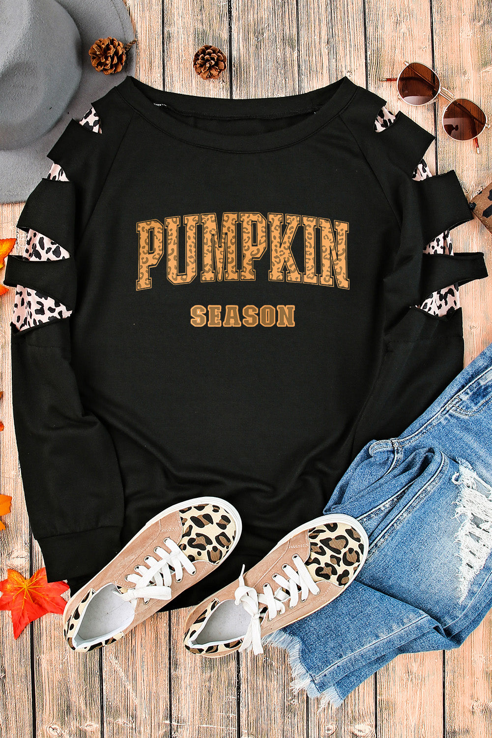 PUMPKIN SEASON Graphic  Leopard Sweatshirt - FunkyPeacockStore (Store description)