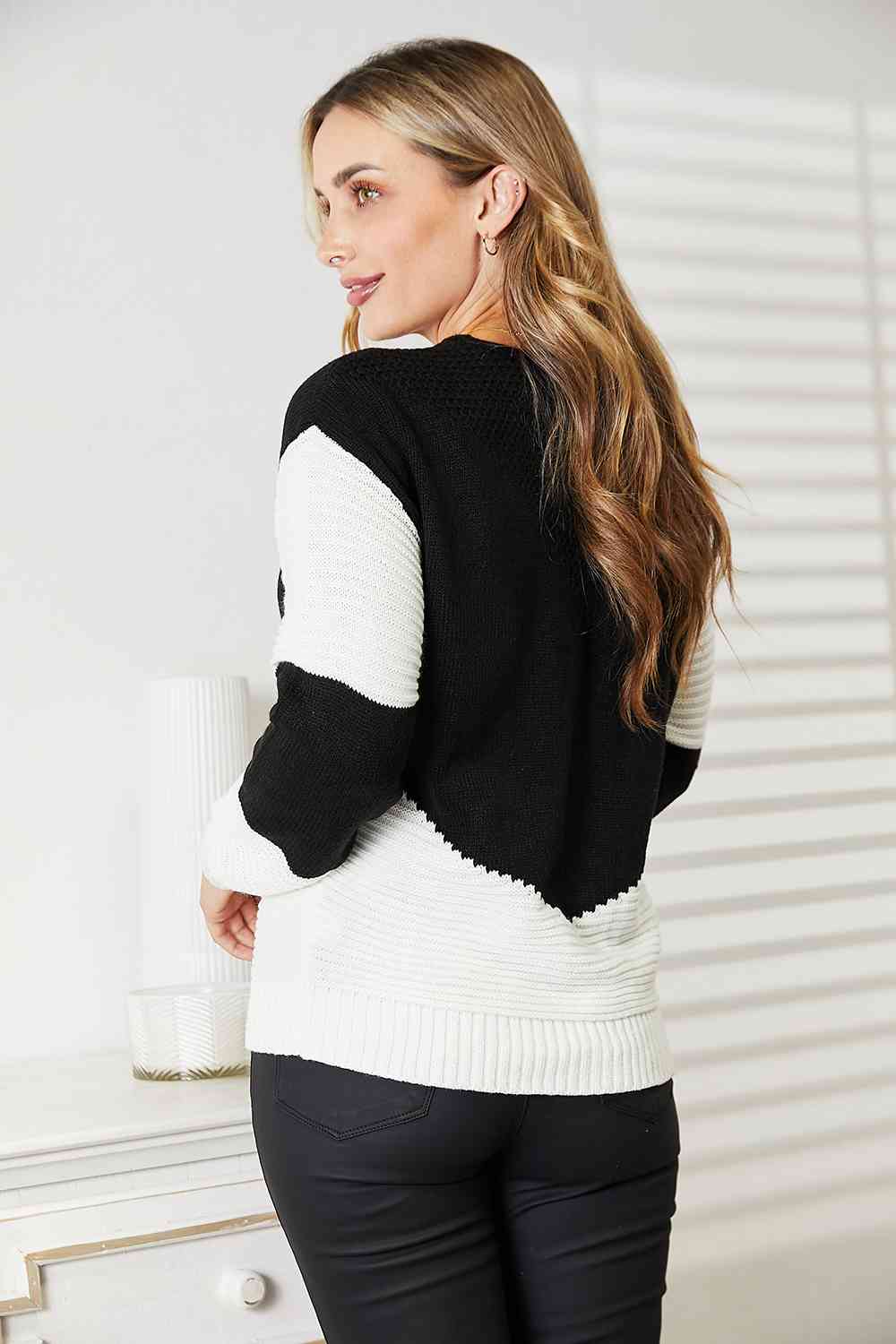 Woven Right Two-Tone Openwork Rib-Knit Sweater - FunkyPeacockStore (Store description)