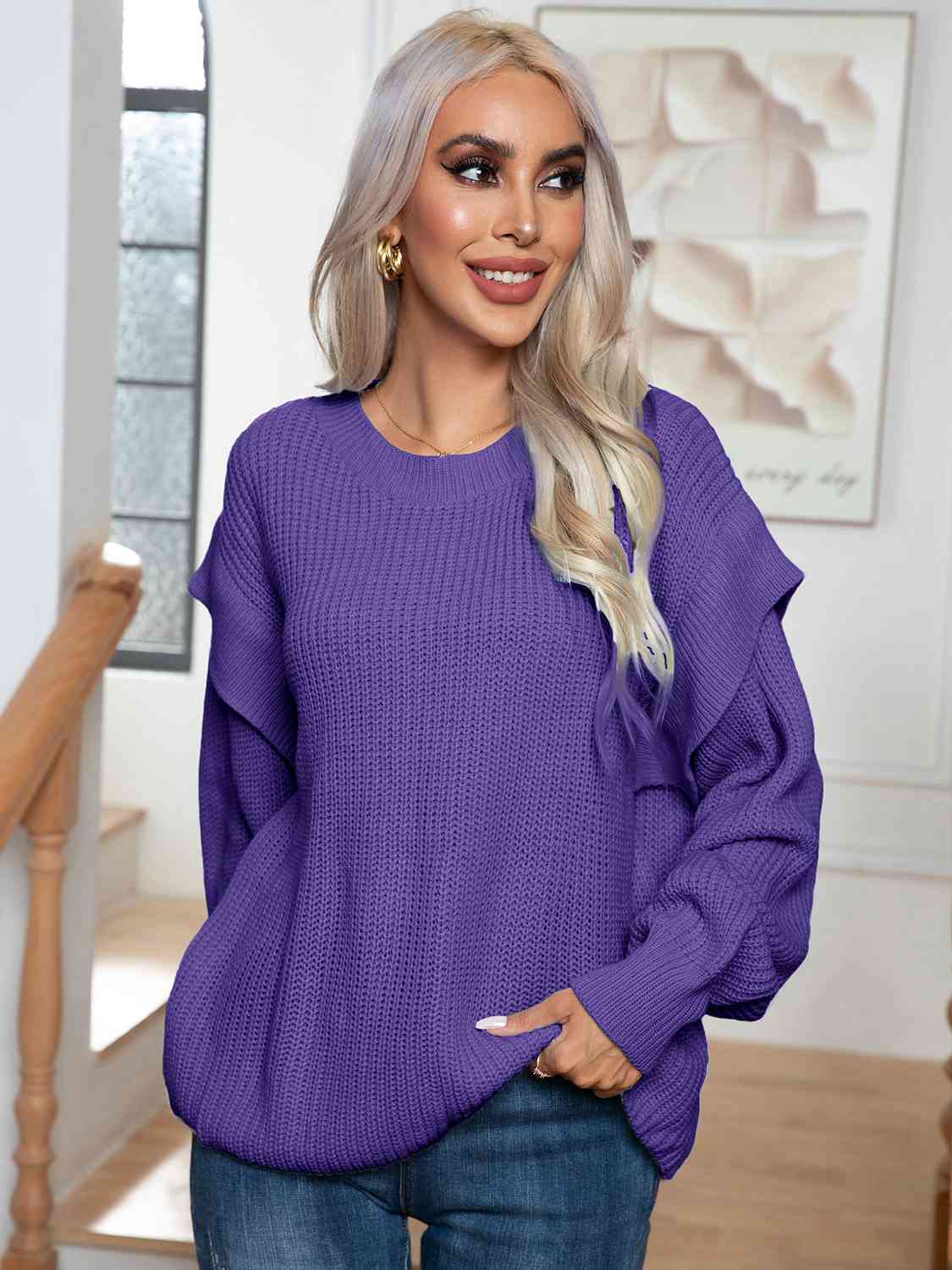 Dropped Shoulder Long Sleeve Sweater - FunkyPeacockStore (Store description)