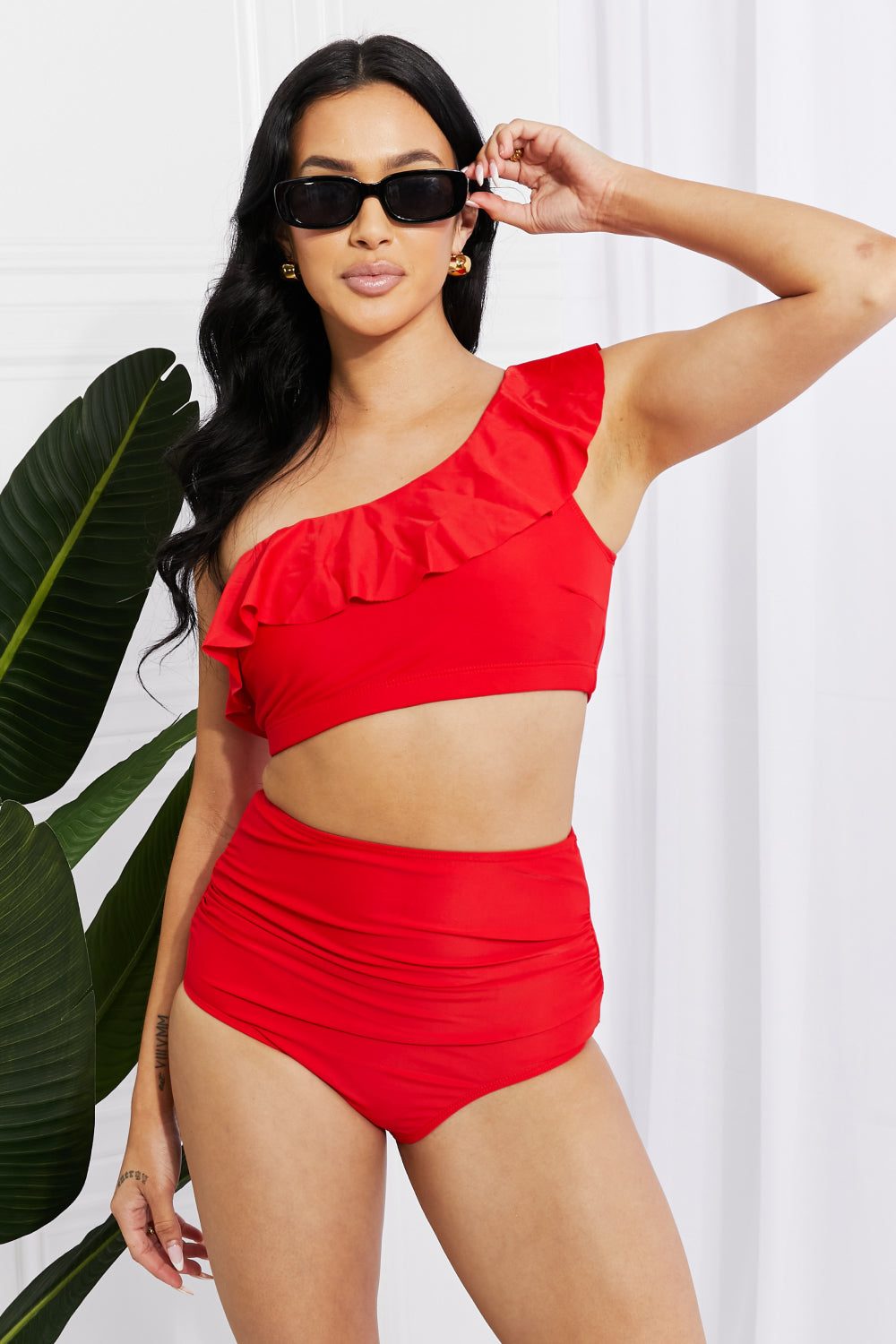 Seaside Romance Ruffle One-Shoulder Bikini in Red - FunkyPeacockStore (Store description)