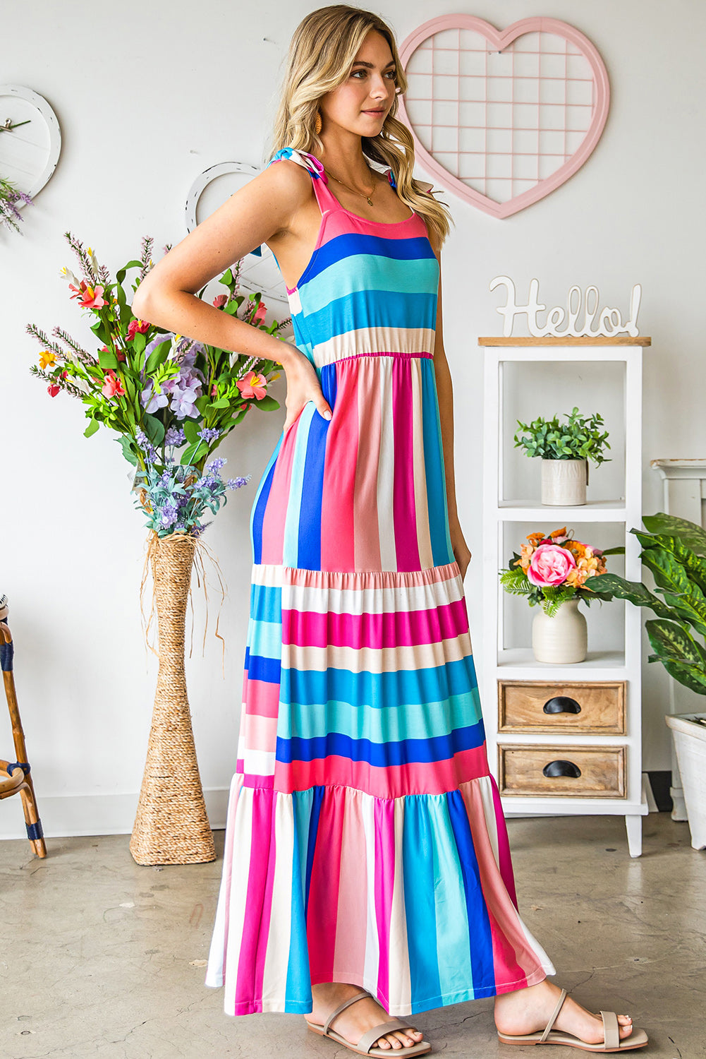 Striped Sleeveless Maxi Dress - FunkyPeacockStore (Store description)