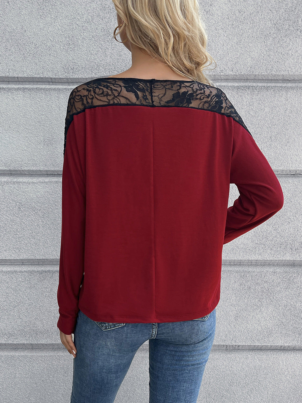 Lace Long Sleeve Round Neck Tee - FunkyPeacockStore (Store description)