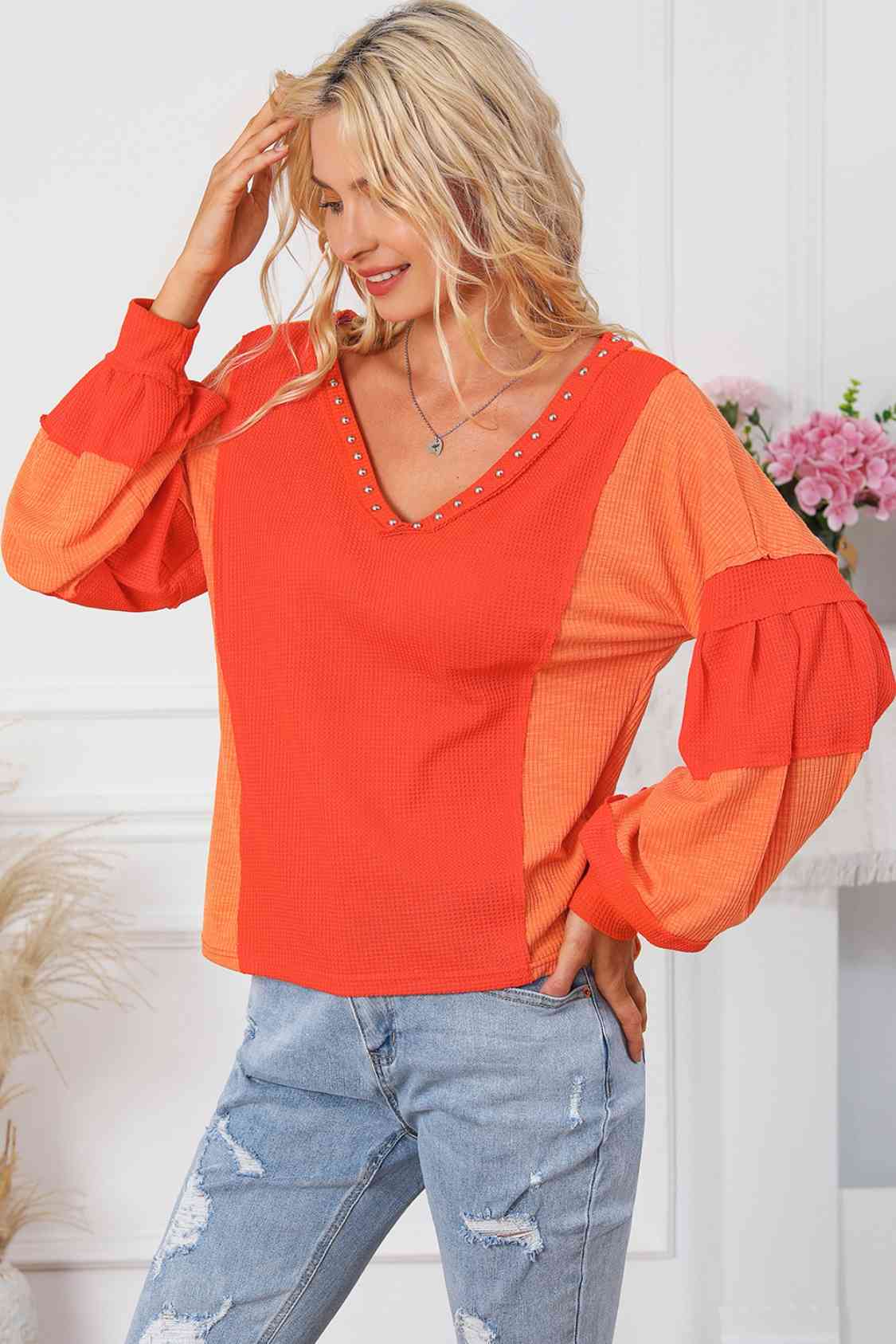 Color Block V-Neck Top - FunkyPeacockStore (Store description)