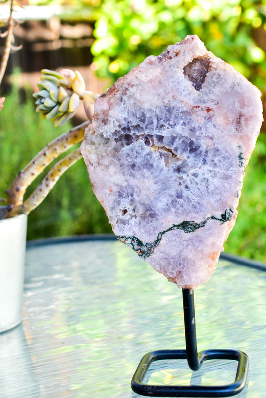 Pink Amethyst on Metal Base - FunkyPeacockStore (Store description)