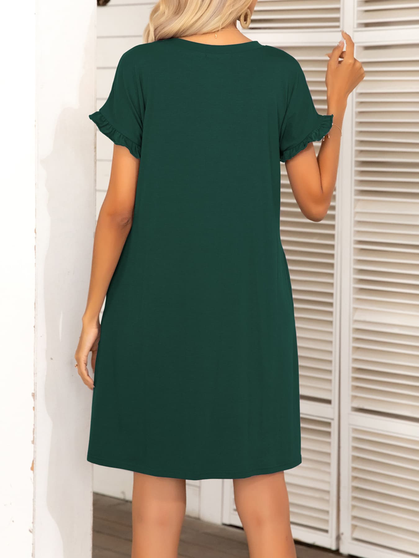 Round Neck Flounce Sleeve Dress with Pockets - FunkyPeacockStore (Store description)