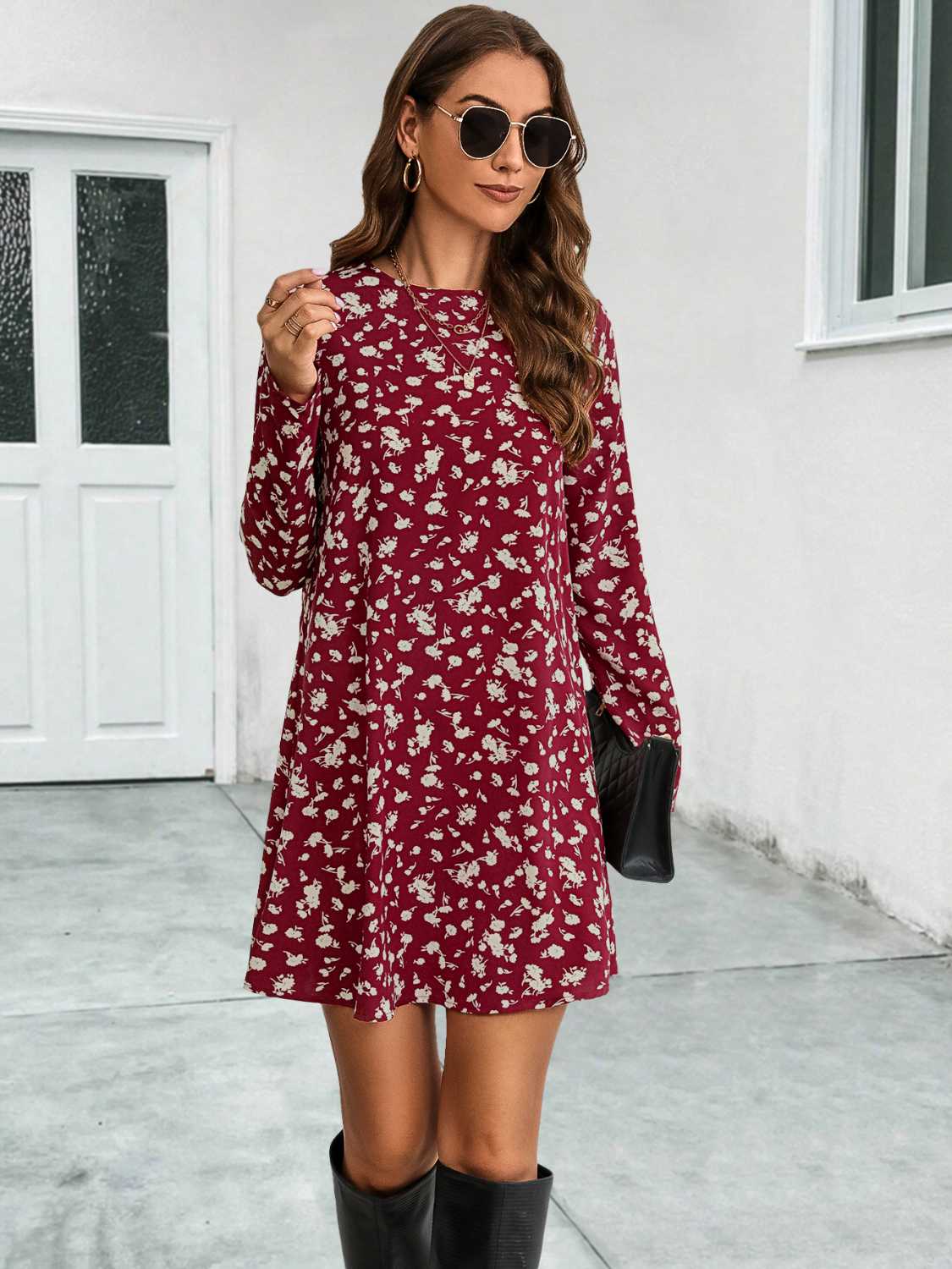 Round Neck Long Sleeve Mini Dress - FunkyPeacockStore (Store description)