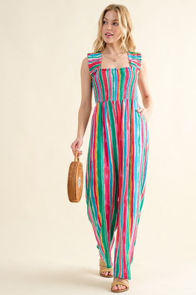And The Why Striped Smocked Sleeveless Jumpsuit - FunkyPeacockStore (Store description)