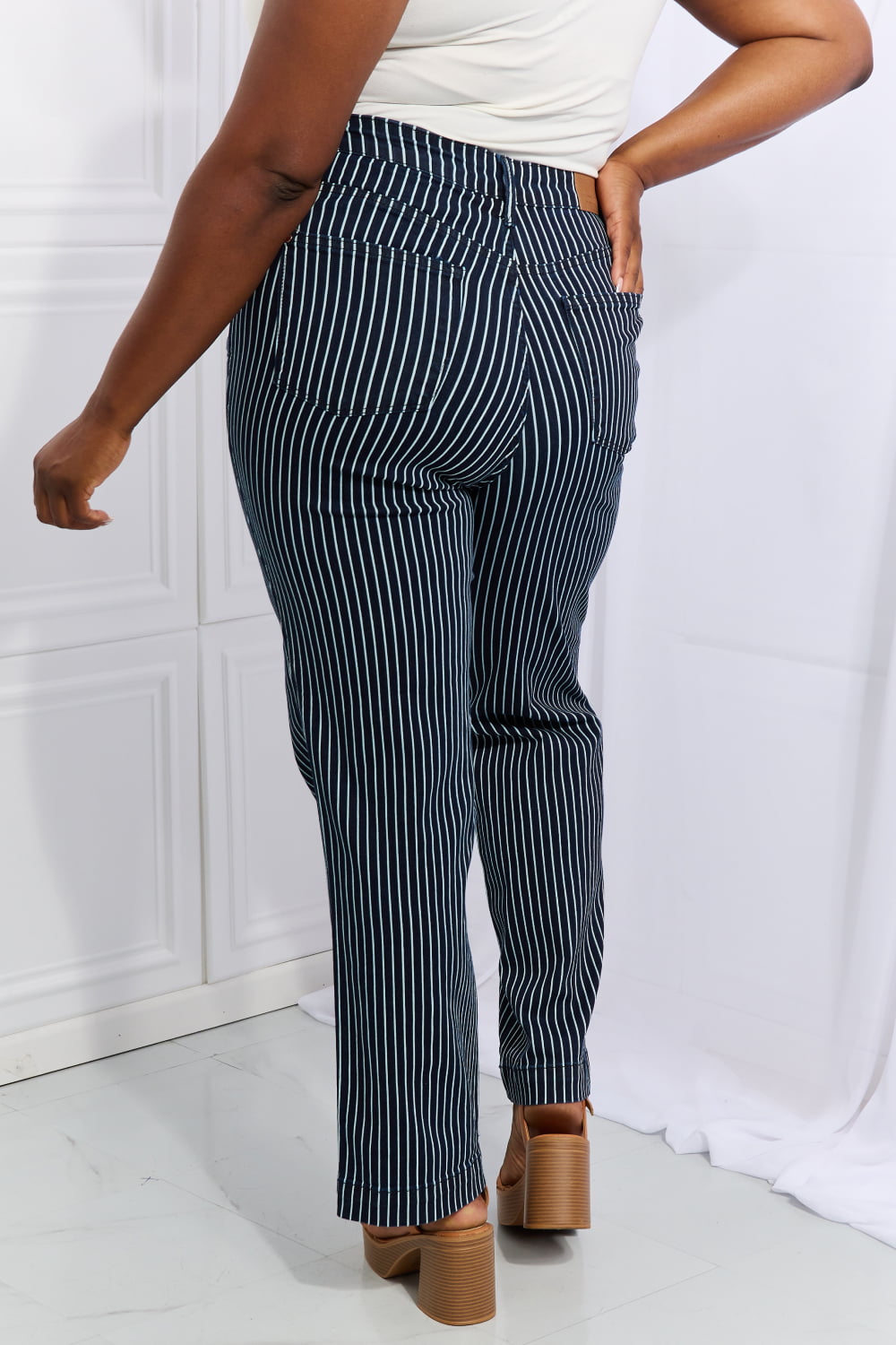 Judy Blue Cassidy High Waisted Tummy Control Striped Straight Jeans - FunkyPeacockStore (Store description)