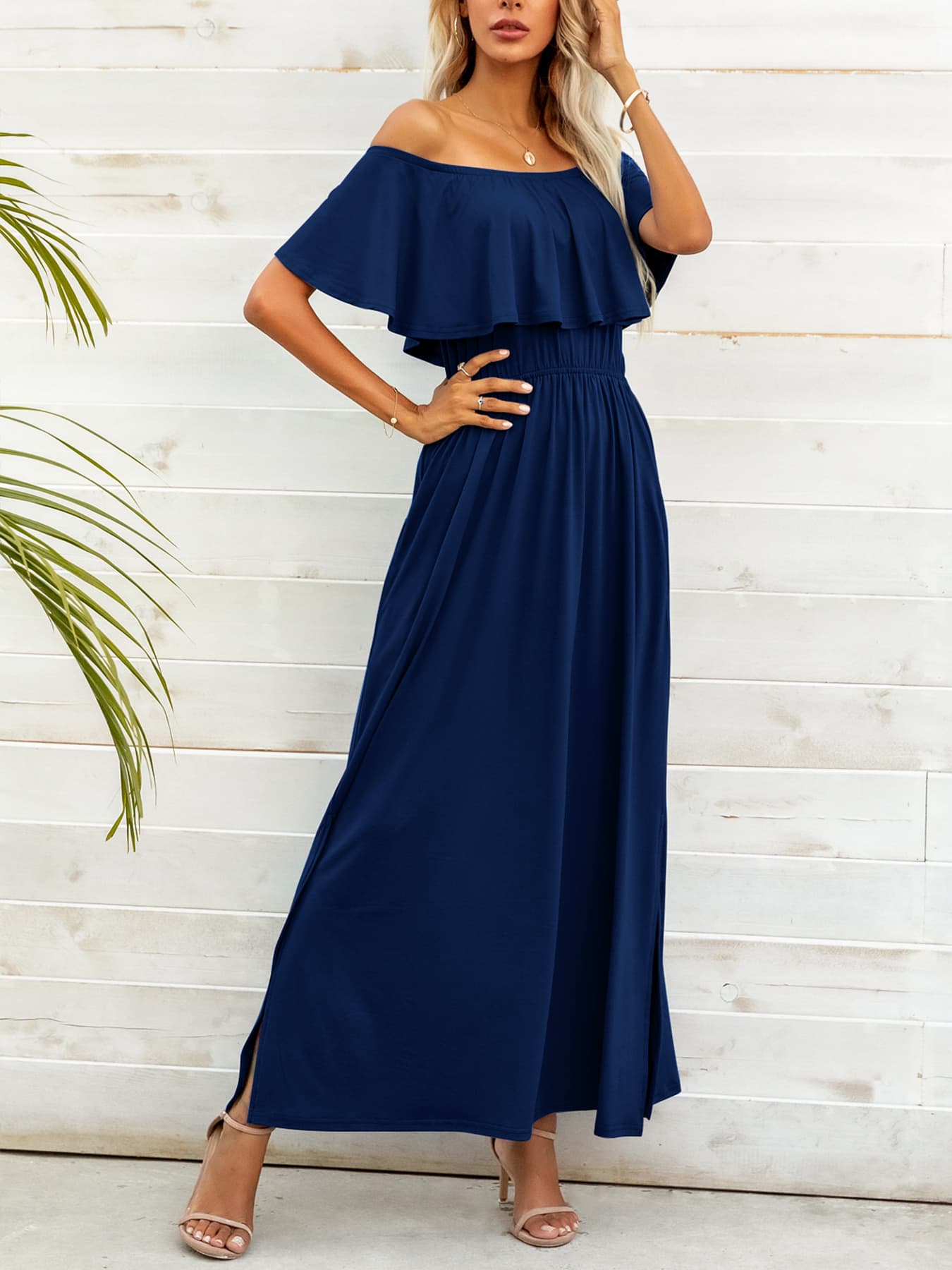 Off-Shoulder Slit Maxi Dress - FunkyPeacockStore (Store description)