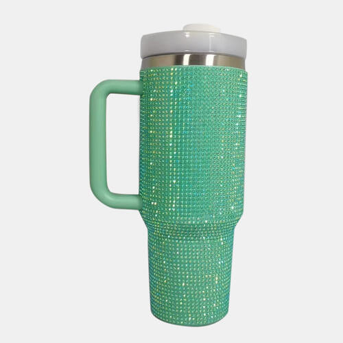 Rhinestone Stainless Steel Tumbler with Straw - FunkyPeacockStore (Store description)