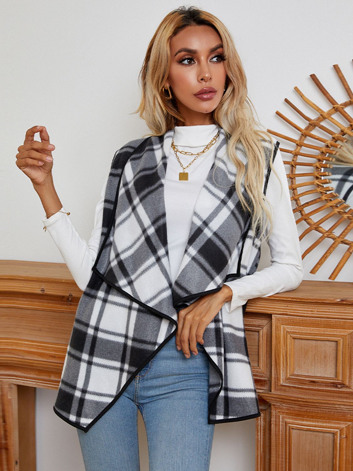 Plaid Open Front Vest - FunkyPeacockStore (Store description)