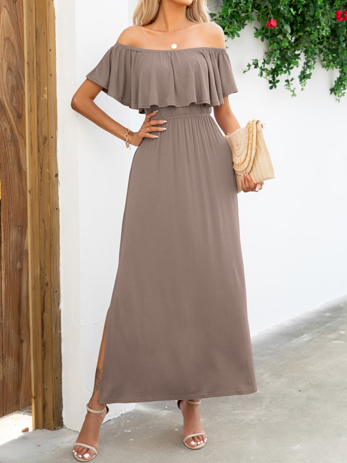 Off-Shoulder Slit Maxi Dress - FunkyPeacockStore (Store description)