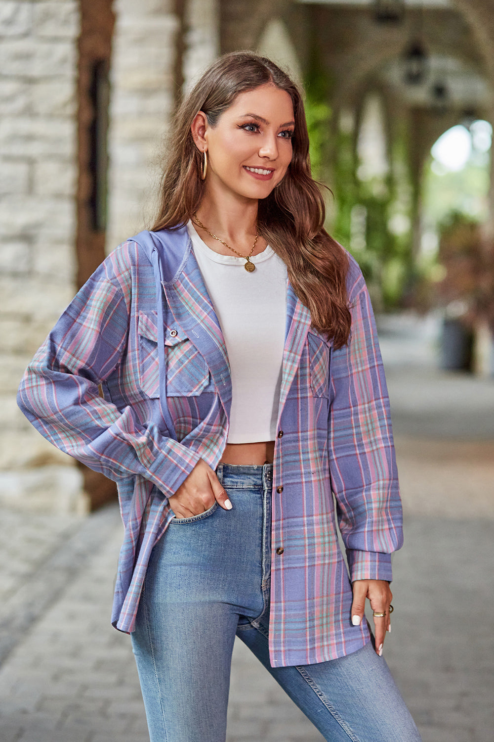 Plaid Long Sleeve Hooded Jacket - FunkyPeacockStore (Store description)