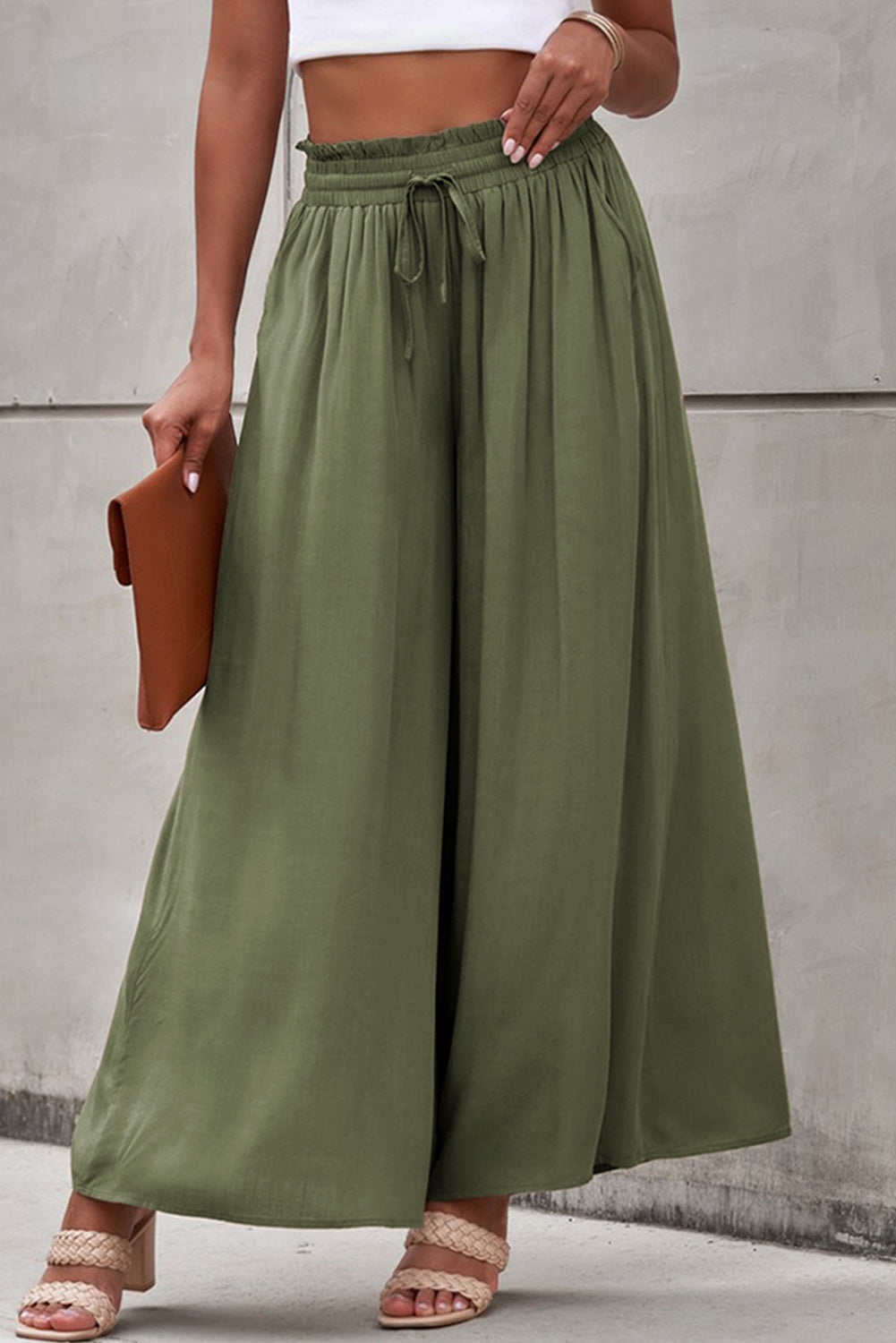 Drawstring Waist Wide Leg Pants - FunkyPeacockStore (Store description)