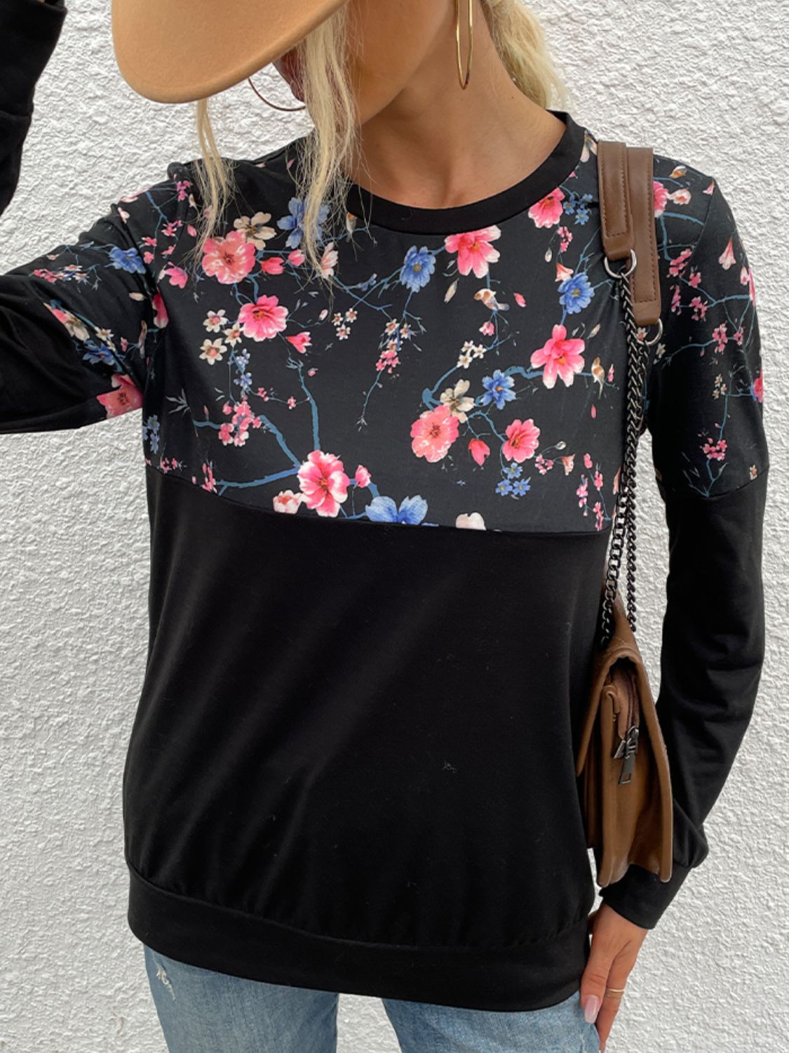 Floral Print Round Neck Dropped Shoulder Tee - FunkyPeacockStore (Store description)