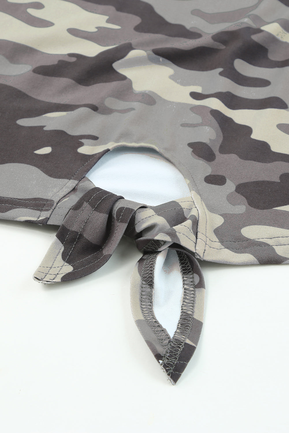 Camouflage Print Round Neck Tie Hem Tee - FunkyPeacockStore (Store description)