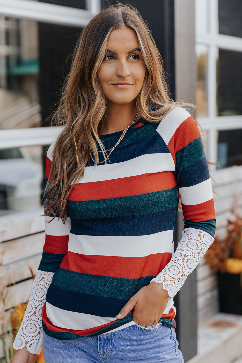 Striped Round Neck Raglan Sleeve Tee - FunkyPeacockStore (Store description)