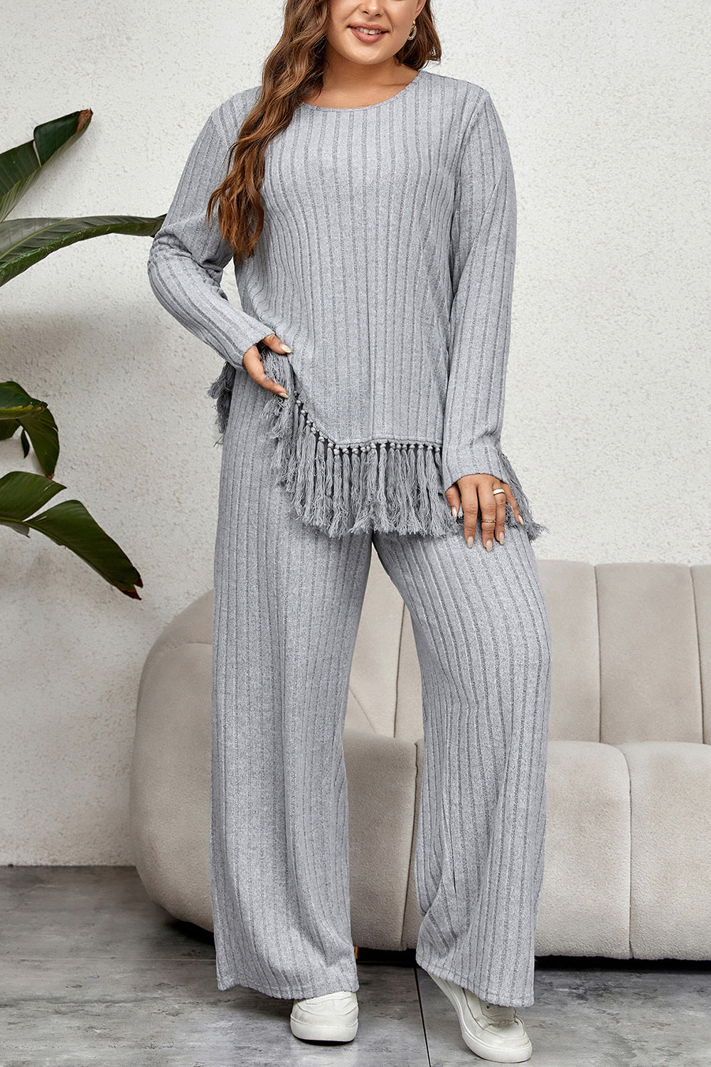 Plus Size Tassel Hem Top and Pants Set - FunkyPeacockStore (Store description)