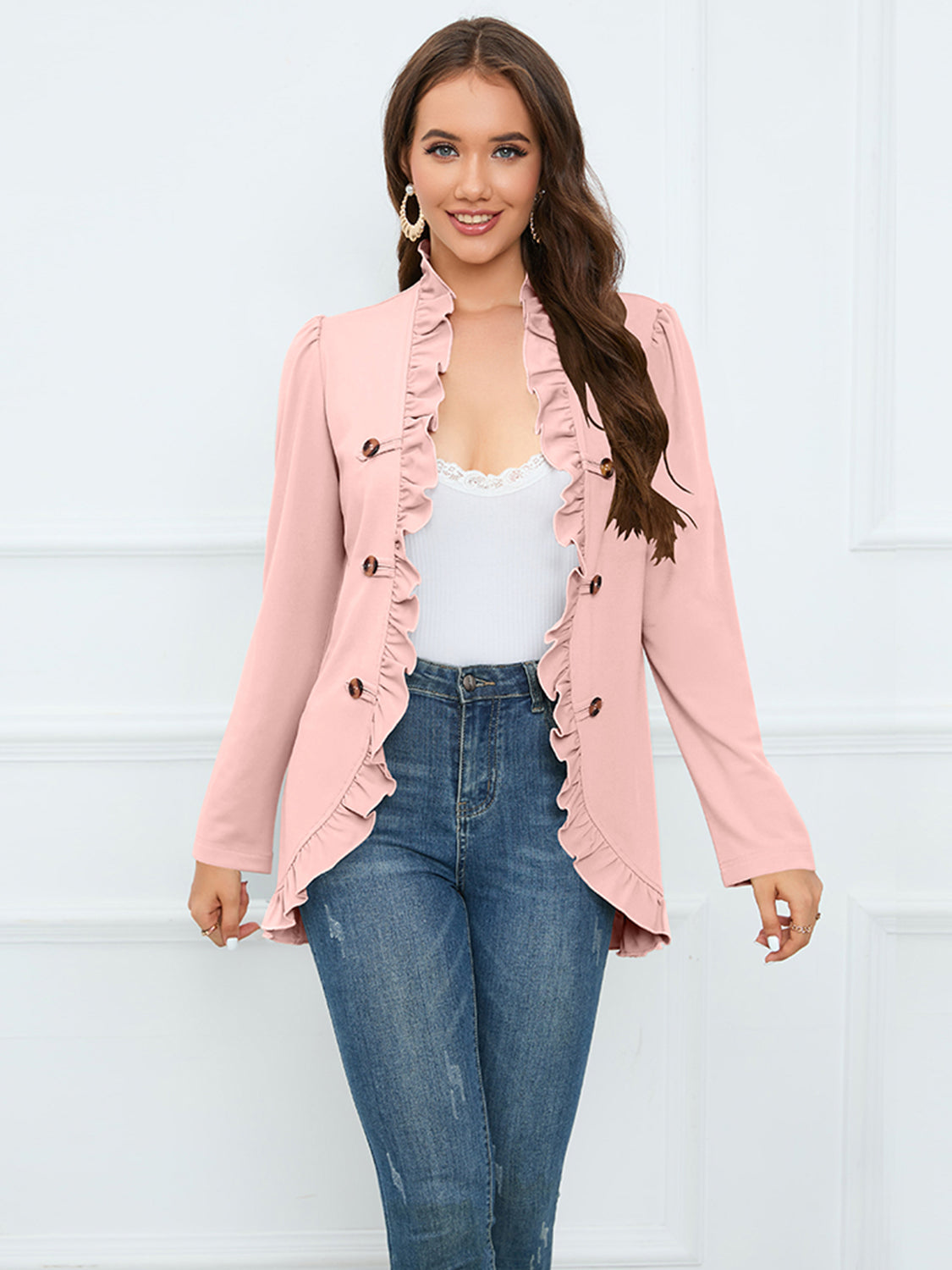 Ruffled Long Sleeve Blazer - FunkyPeacockStore (Store description)