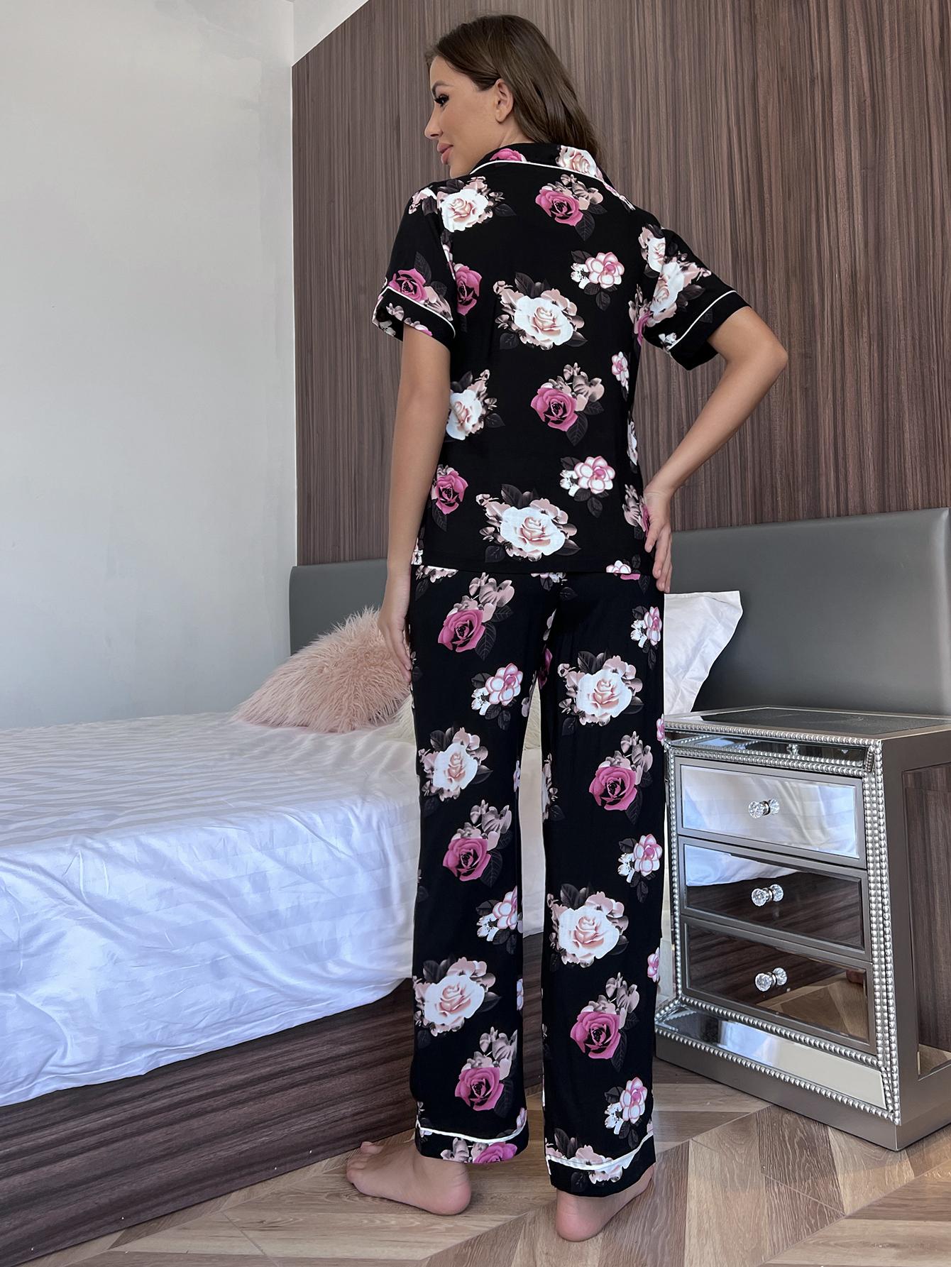 Floral Short Sleeve Shirt and Pants Lounge Set - FunkyPeacockStore (Store description)