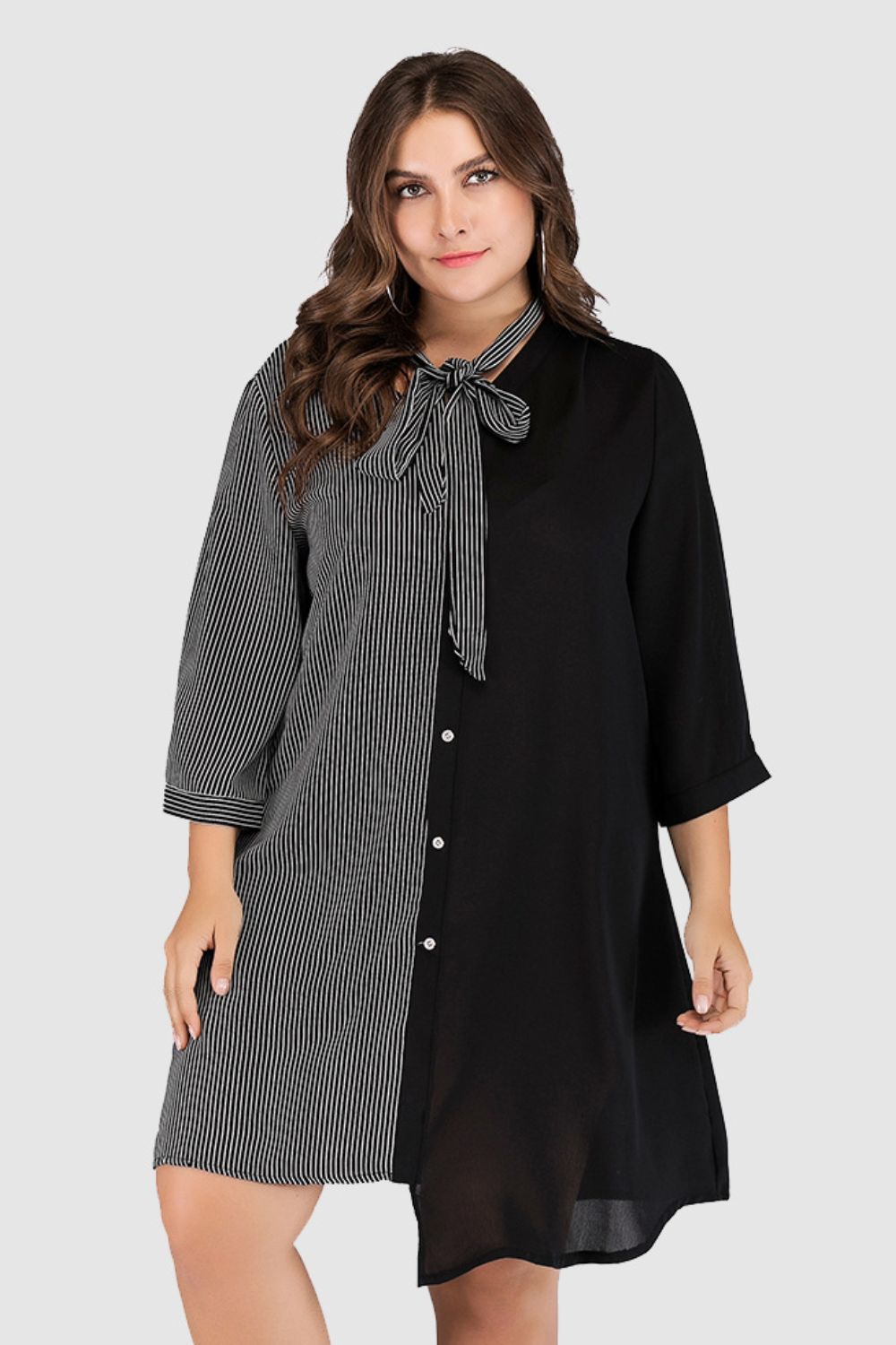 Striped Color Block Tie-Neck Dress - FunkyPeacockStore (Store description)